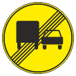 Дорожный знак 3.23 «Конец зоны запрещения обгона грузовым автомобилям» (временный) (металл 0,8 мм, I типоразмер: диаметр 600 мм, С/О пленка: тип А коммерческая)